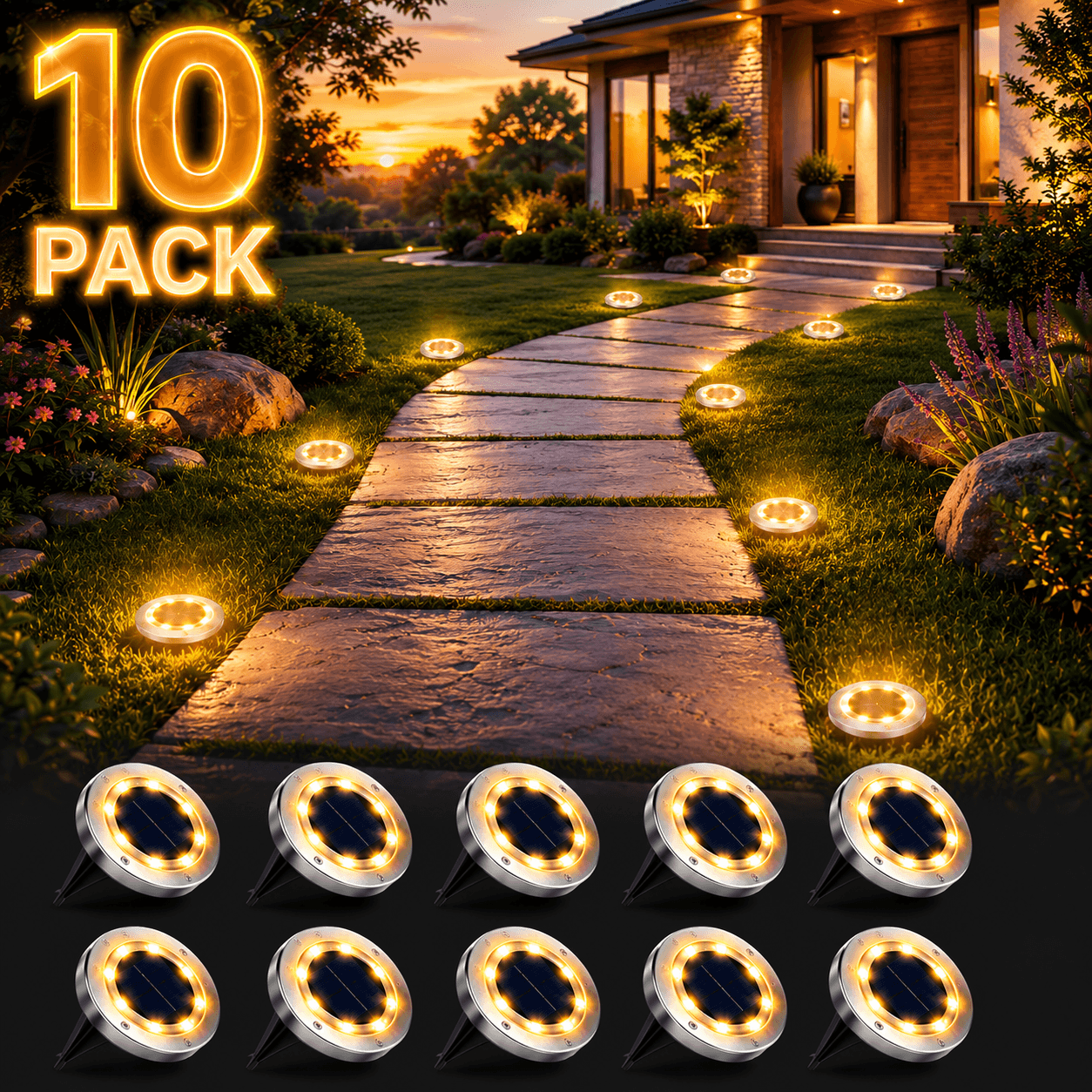 10-Pack Outdoor Solar Ground Lights