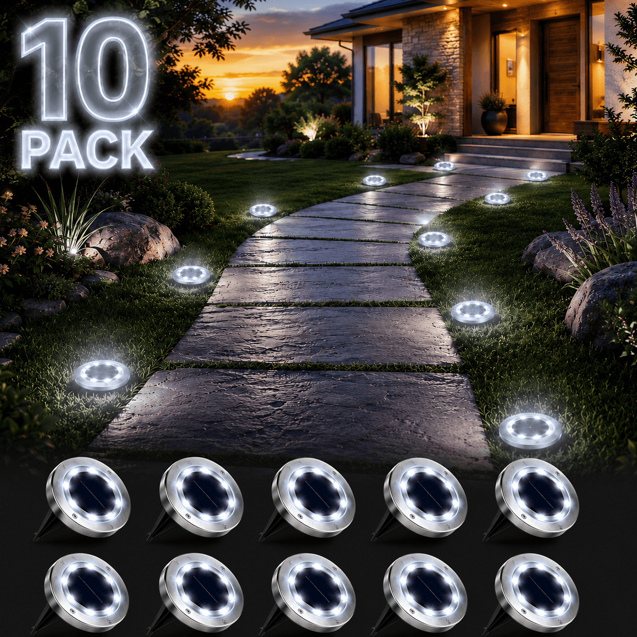 10-Pack Outdoor Solar Ground Lights
