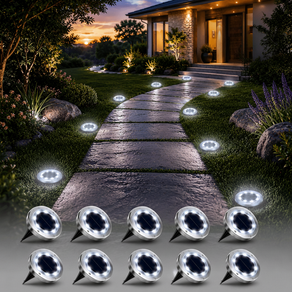 10-Pack Solar Ground Lights Outdoor Waterproof IP65 Pathway & Garden Lights