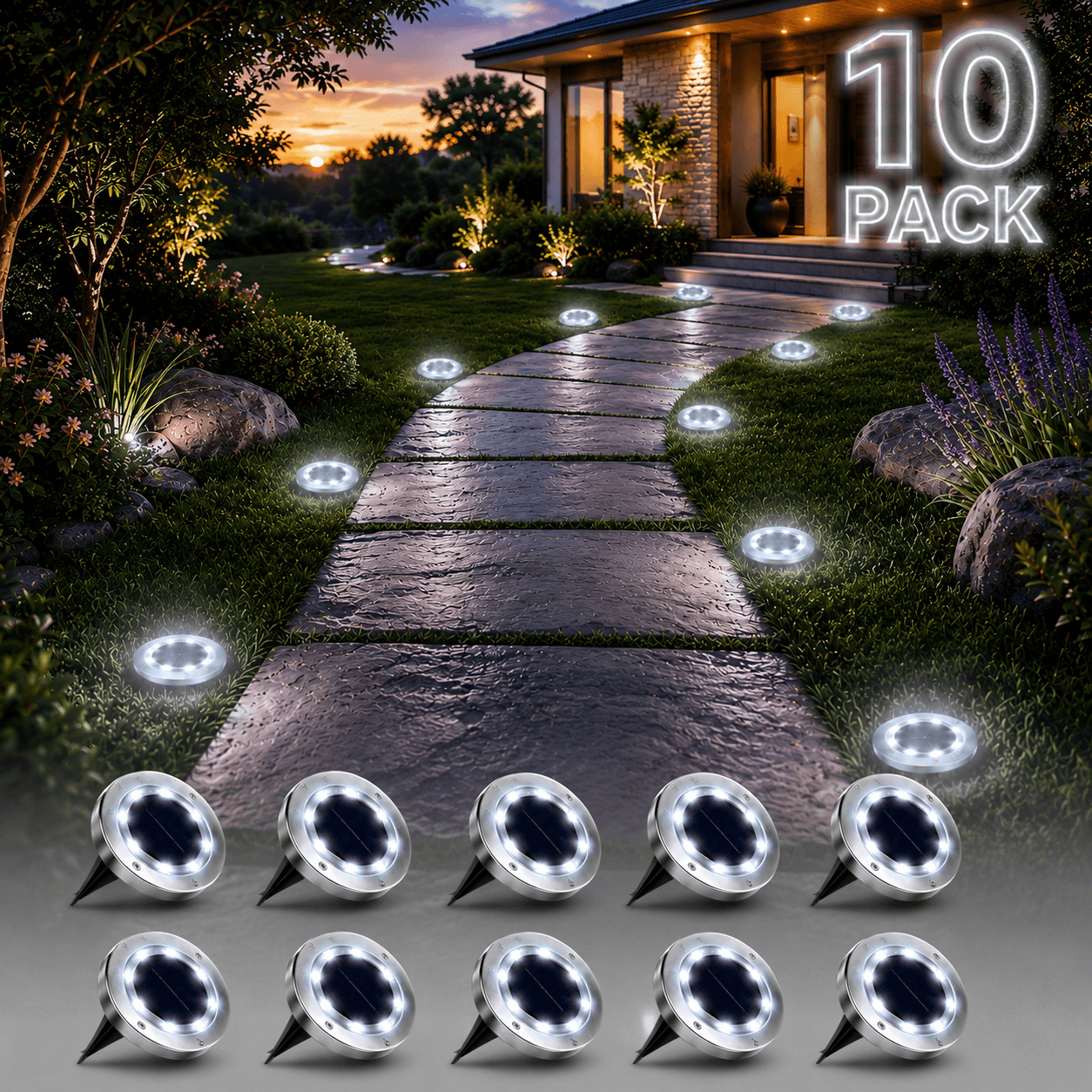 10-Pack Outdoor Solar Ground Lights