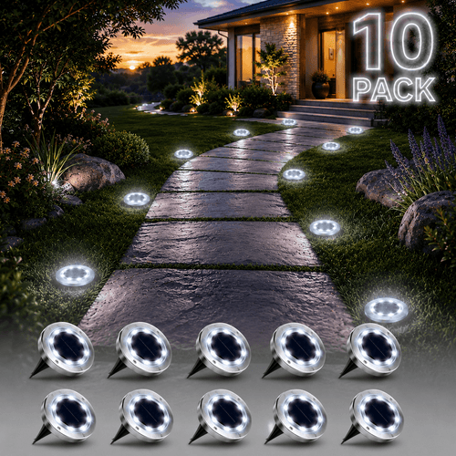 10-Pack Solar Ground Lights Outdoor Waterproof Pathway & Garden Lights