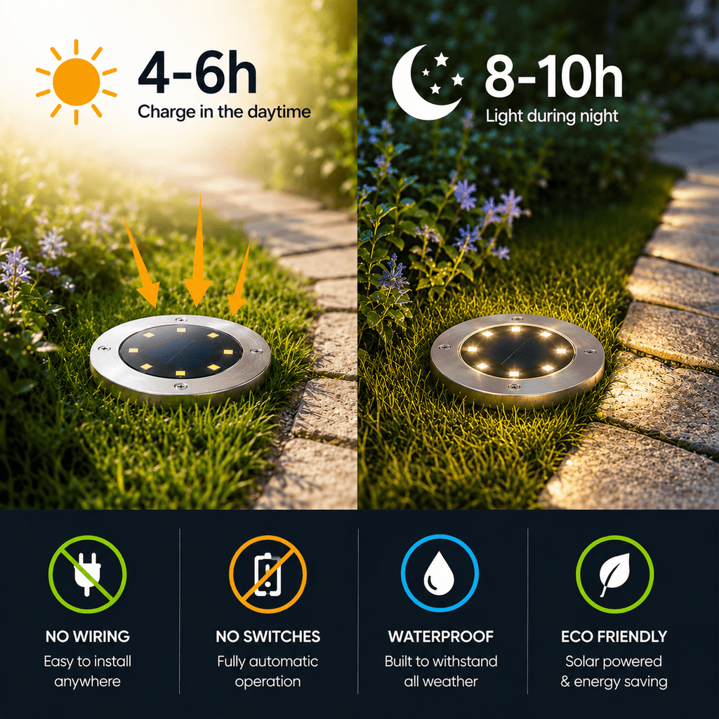 10-Pack Solar Ground Lights Outdoor Waterproof Pathway & Garden Lights