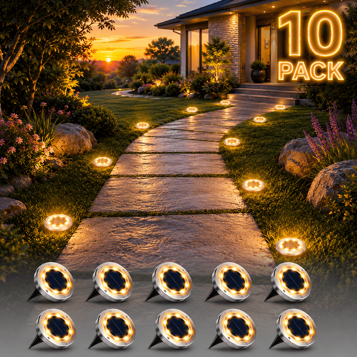 10-Pack Outdoor Solar Ground Lights