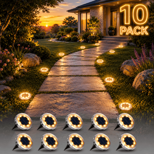 10-Pack Solar Ground Lights Outdoor Waterproof Pathway & Garden Lights