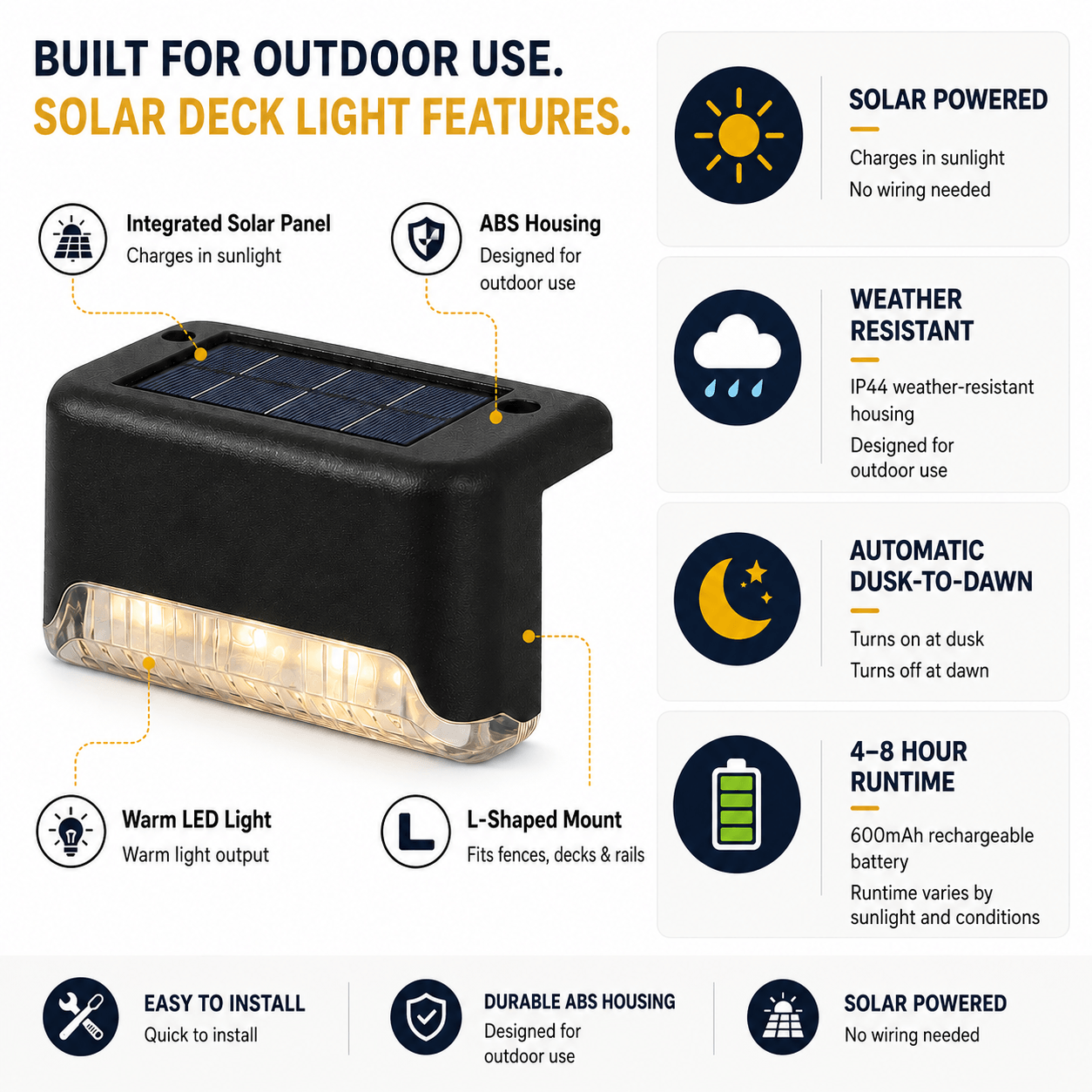 12-Pack Solar Deck Lights Outdoor IP44 Weather-Resistant LED Fence & Stair Lights