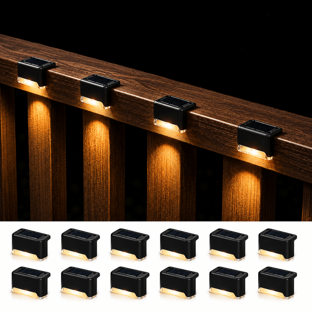 12-Pack Solar Deck Lights Outdoor IP44 Weather-Resistant LED Fence & Stair Lights
