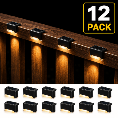 12-Pack Solar Deck Lights Outdoor Waterproof LED Fence & Stair Lights
