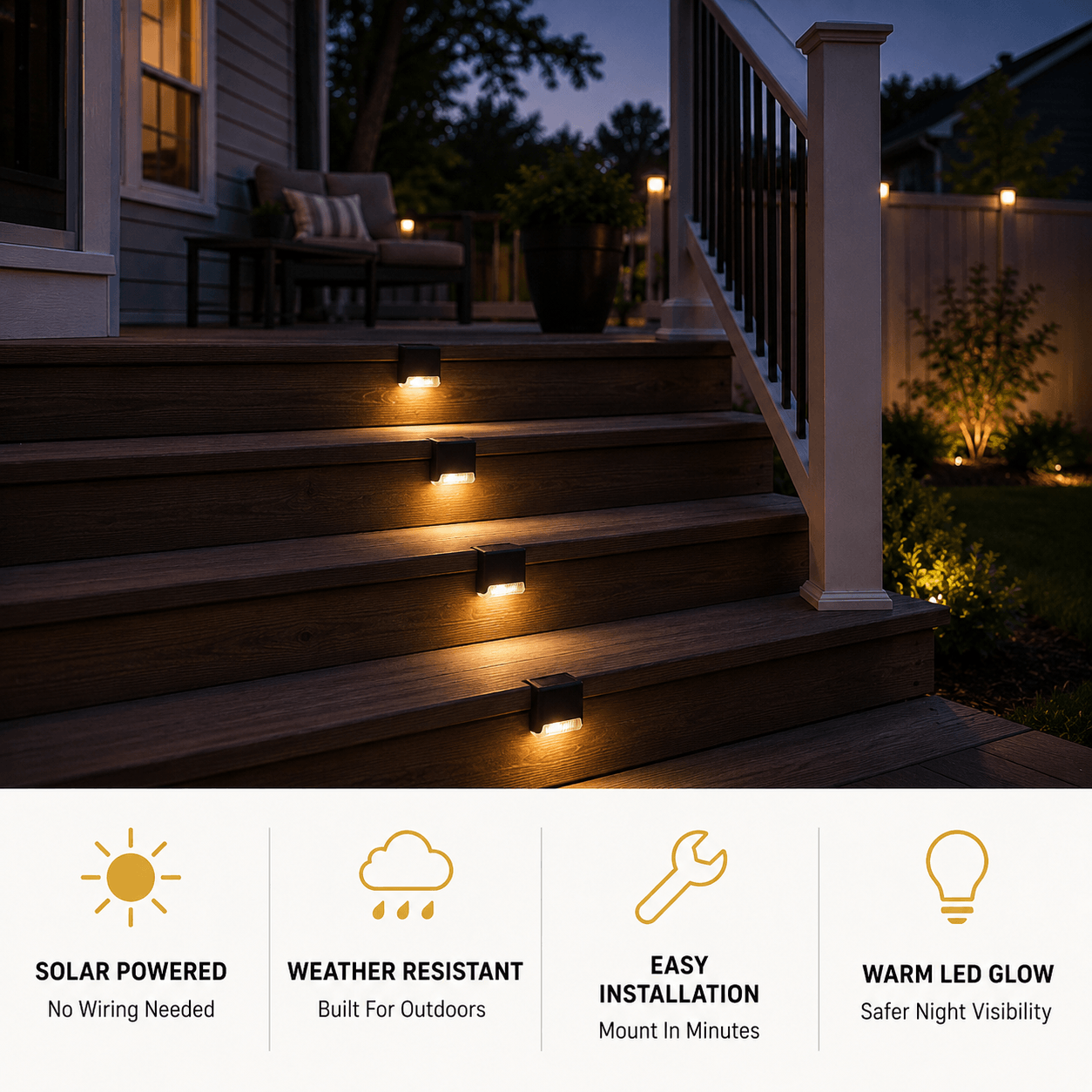 12-Pack Solar Deck Lights Outdoor Waterproof LED Fence & Stair Lights
