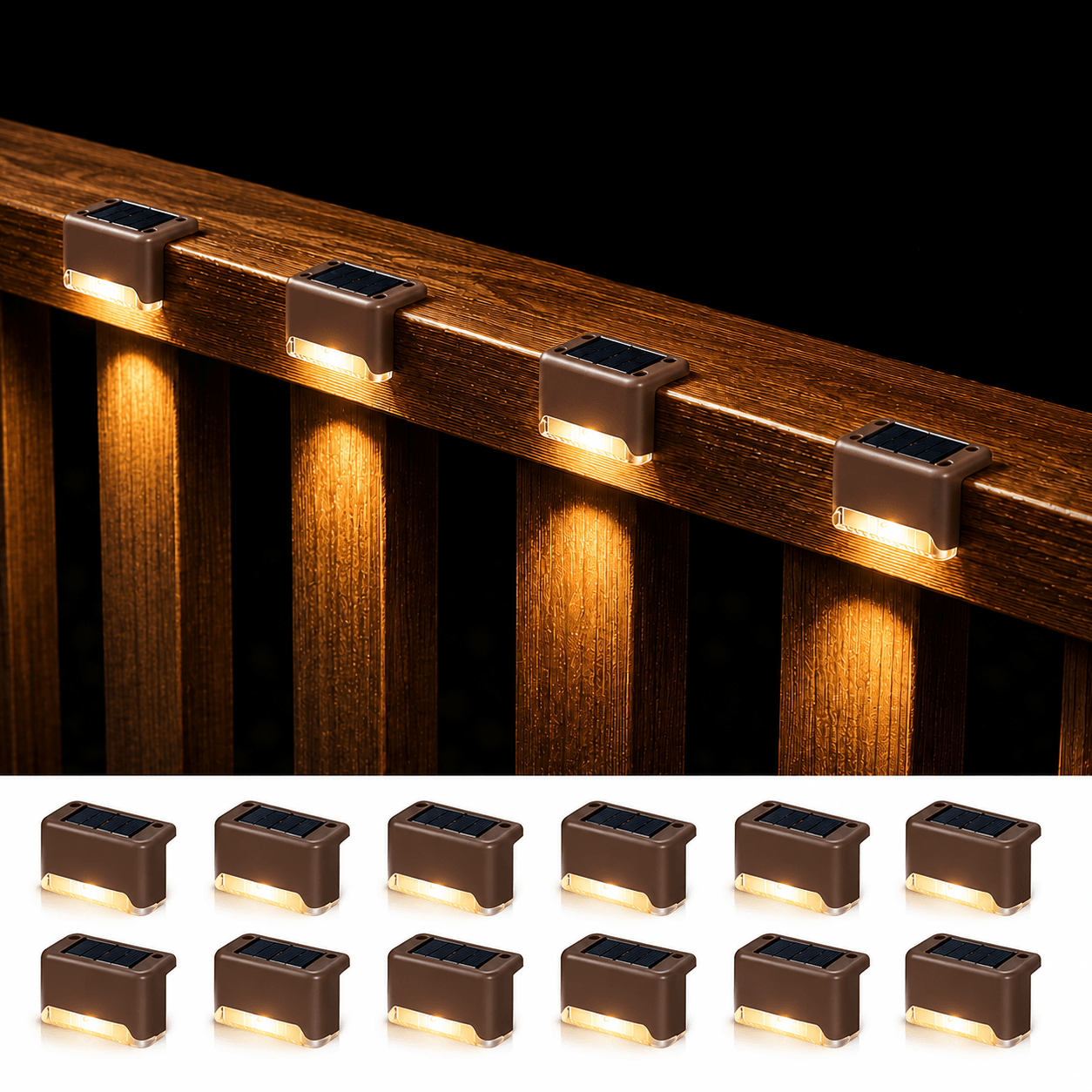 12-Pack Solar Deck Lights Outdoor IP44 Weather-Resistant LED Fence & Stair Lights