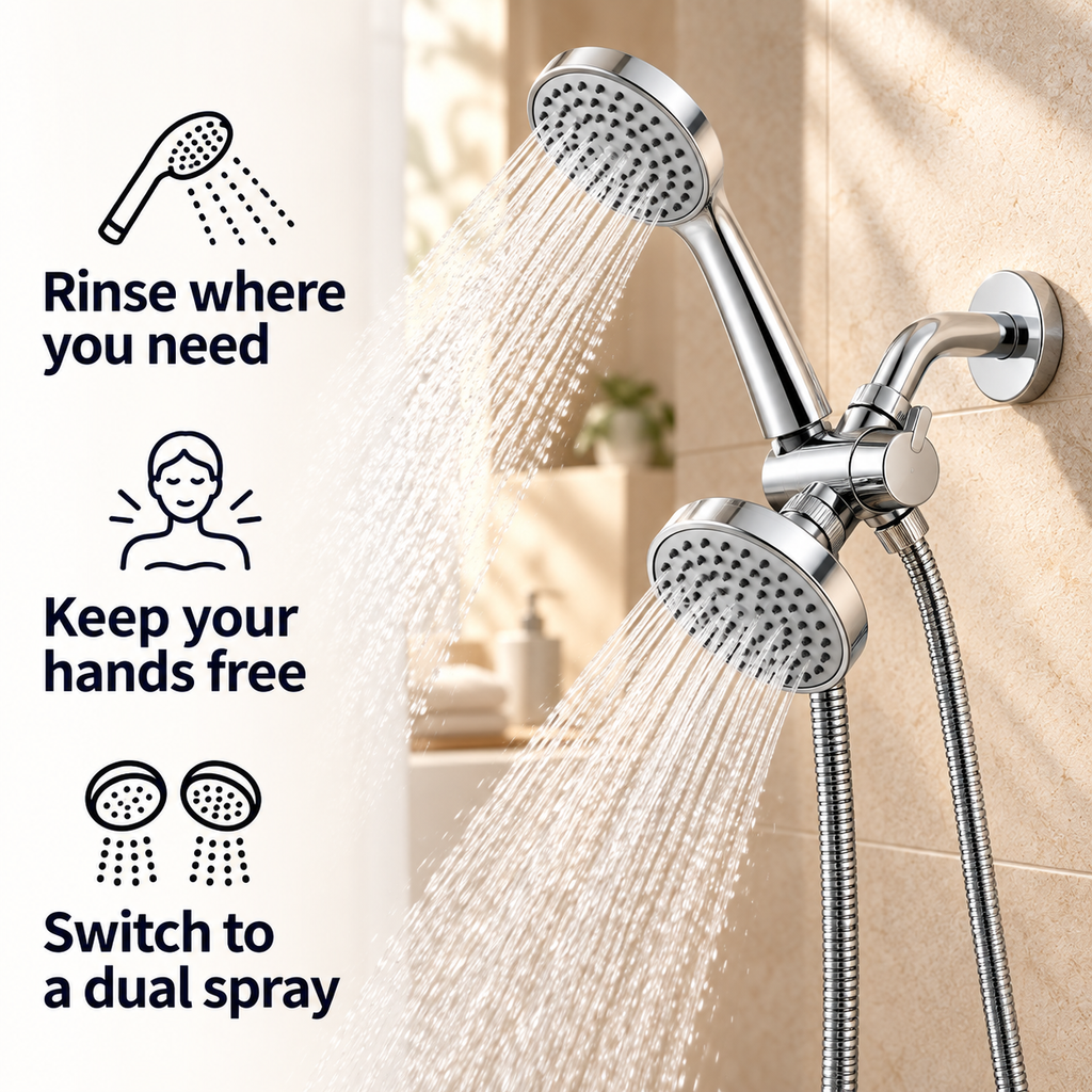 Dual Shower Head with Handheld Combo and Hose