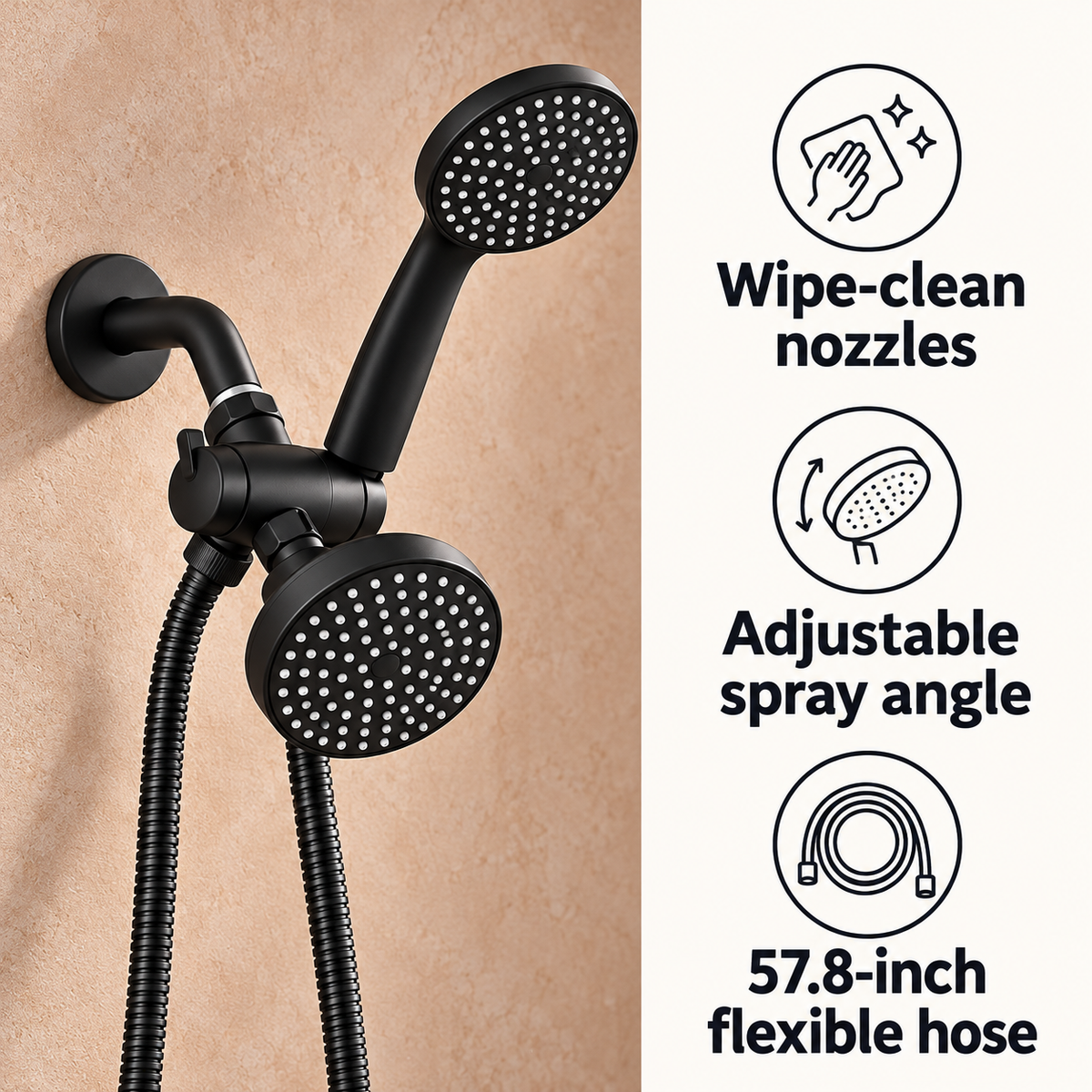Dual Shower Head with Handheld Combo and Hose