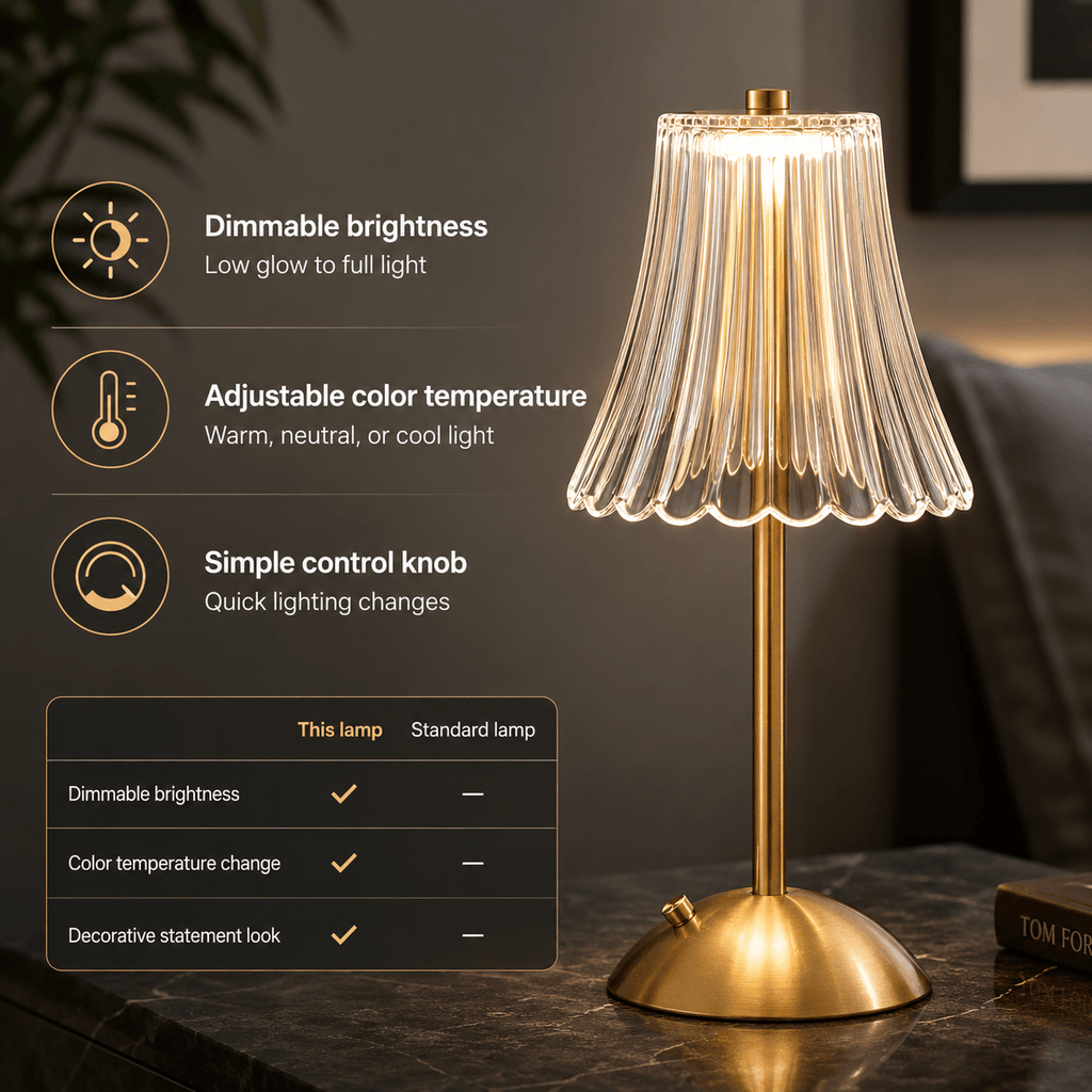 Rechargeable Cordless Table Lamp, Dimmable LED Bedside Nightstand Lamp