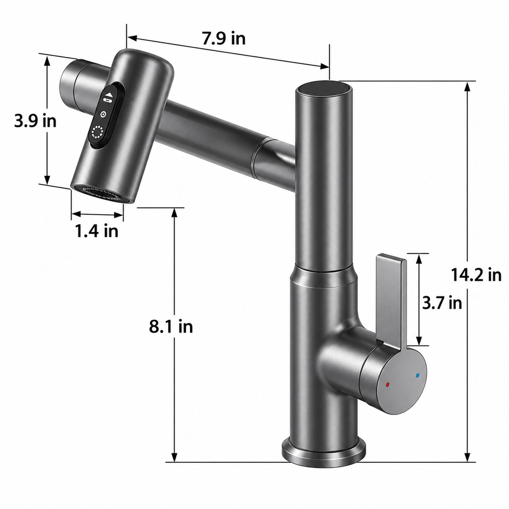 Bathroom Sink Faucet with Pull Out Sprayer, Black Single Hole