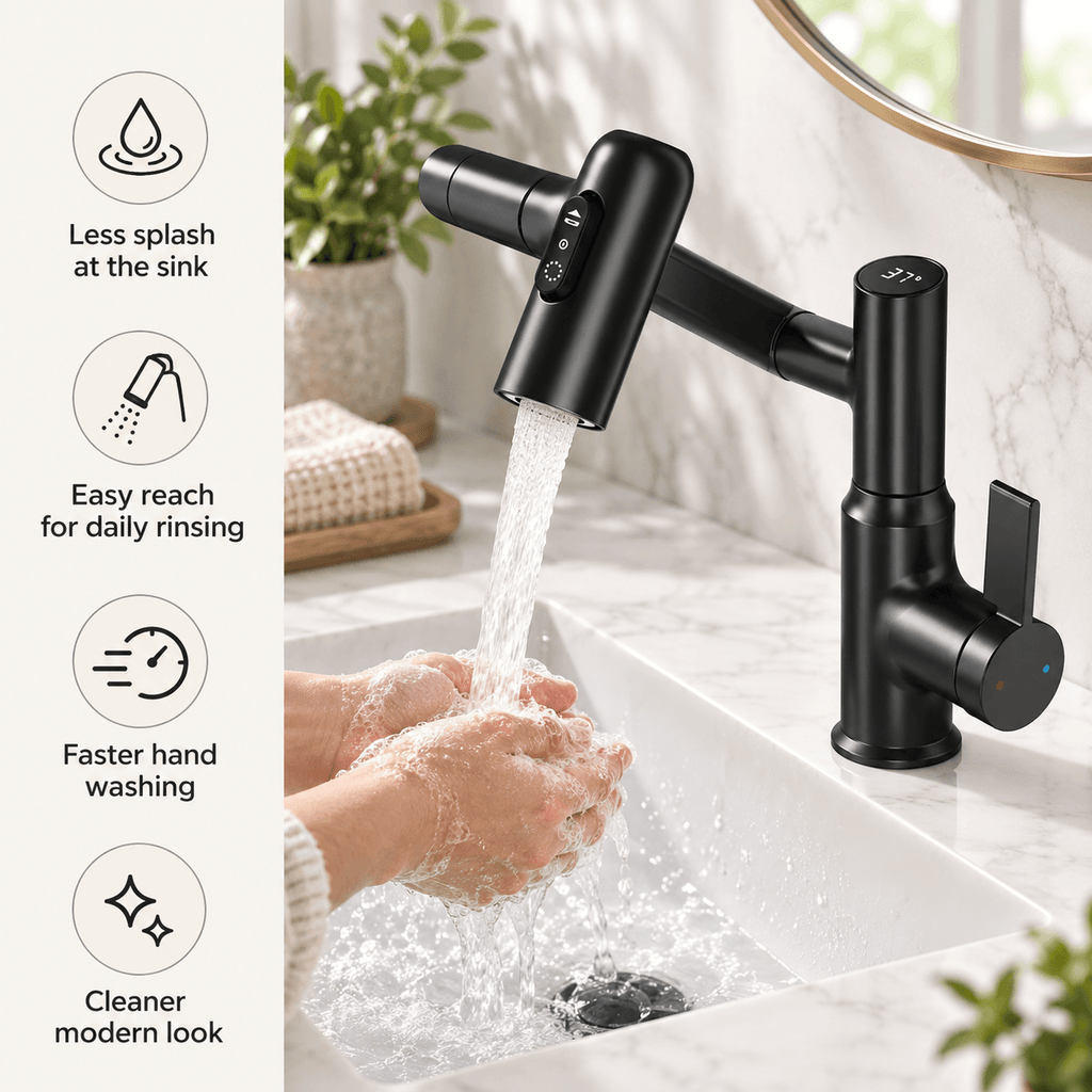 Bathroom Sink Faucet with Pull Out Sprayer, Black Single Hole