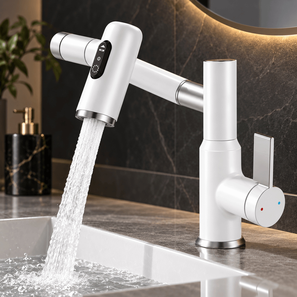 Bathroom Sink Faucet with Pull Out Sprayer, Black Single Hole