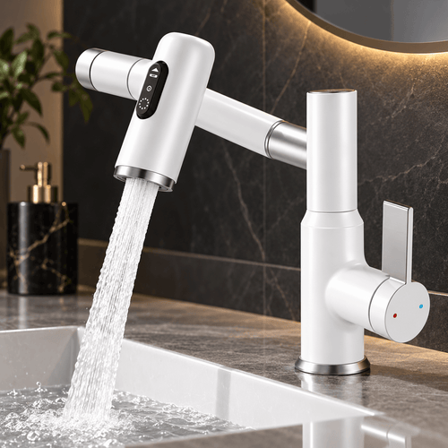 Bathroom Sink Faucet with Pull Out Sprayer, Black Single Hole