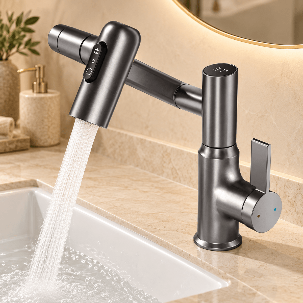 Bathroom Sink Faucet with Pull Out Sprayer, Black Single Hole