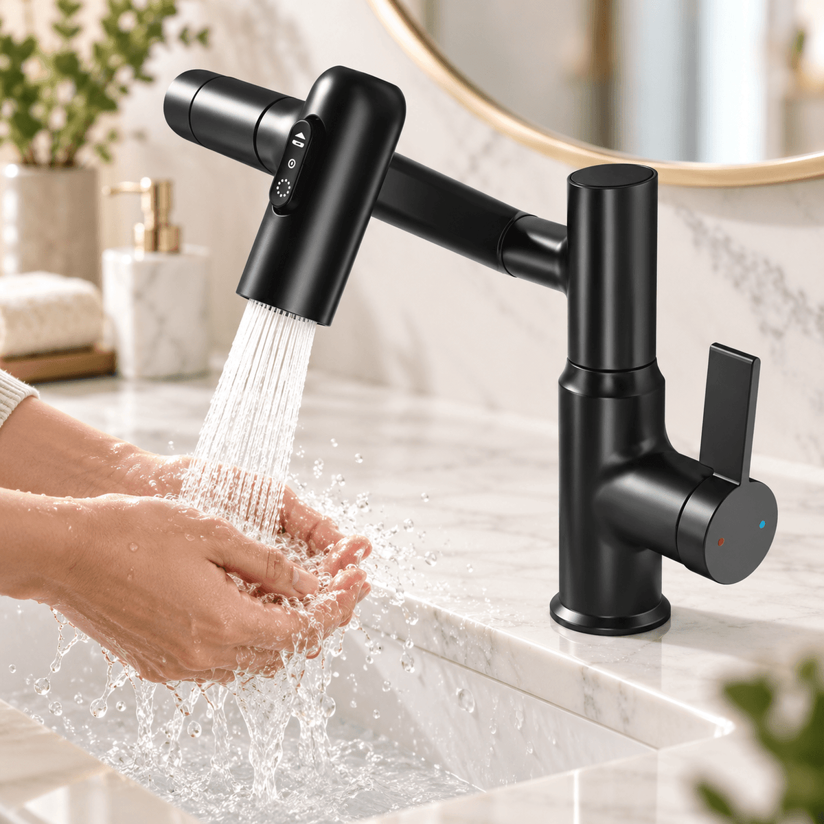 Bathroom Sink Faucet with Pull Out Sprayer, Black Single Hole
