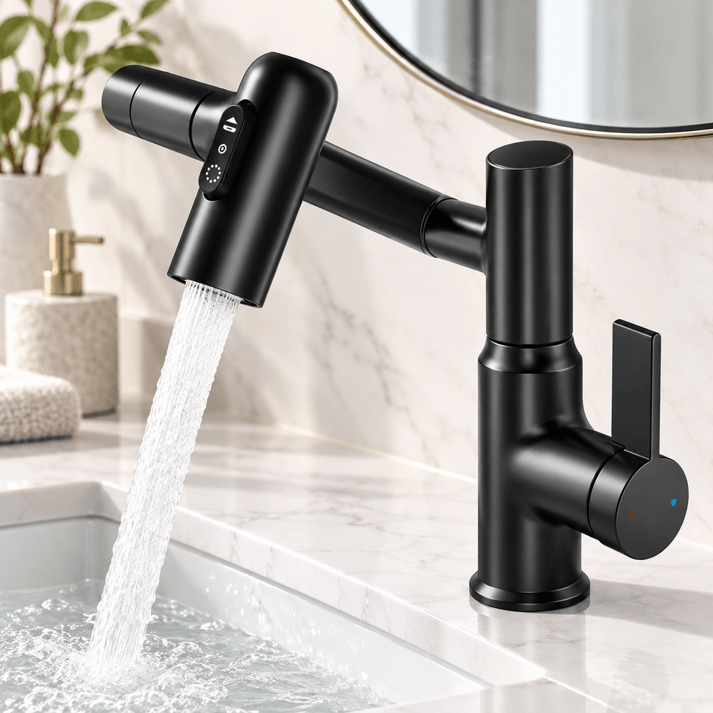 Bathroom Sink Faucet with Pull Out Sprayer, Black Single Hole