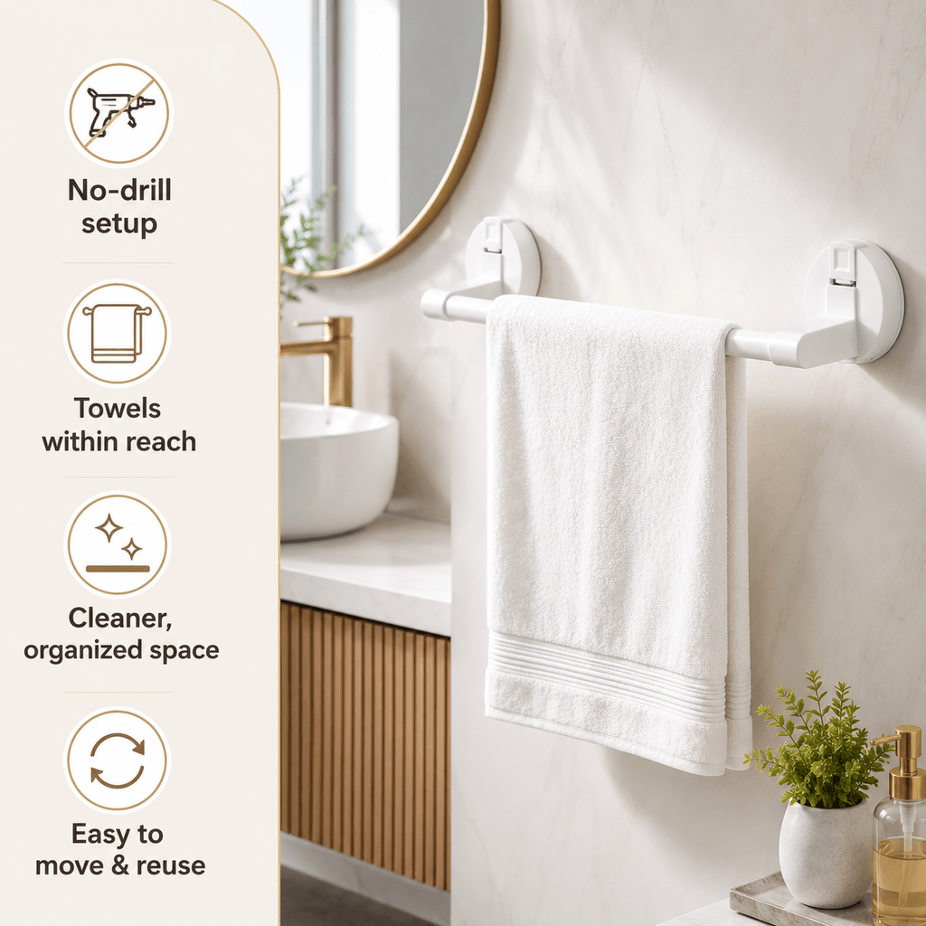 Bathroom Towel Bar – Wall Mounted No Drill Adhesive Towel Rack