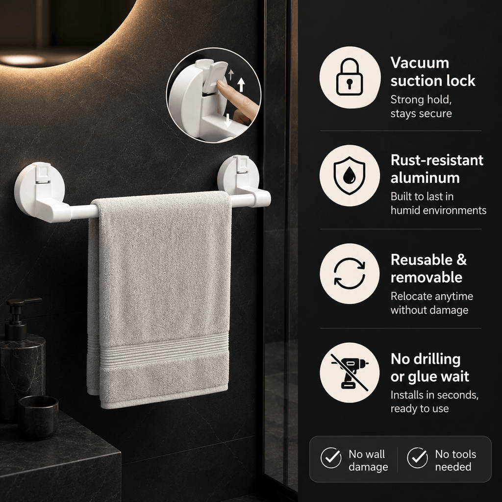 Bathroom Towel Bar – Wall Mounted No Drill Adhesive Towel Rack