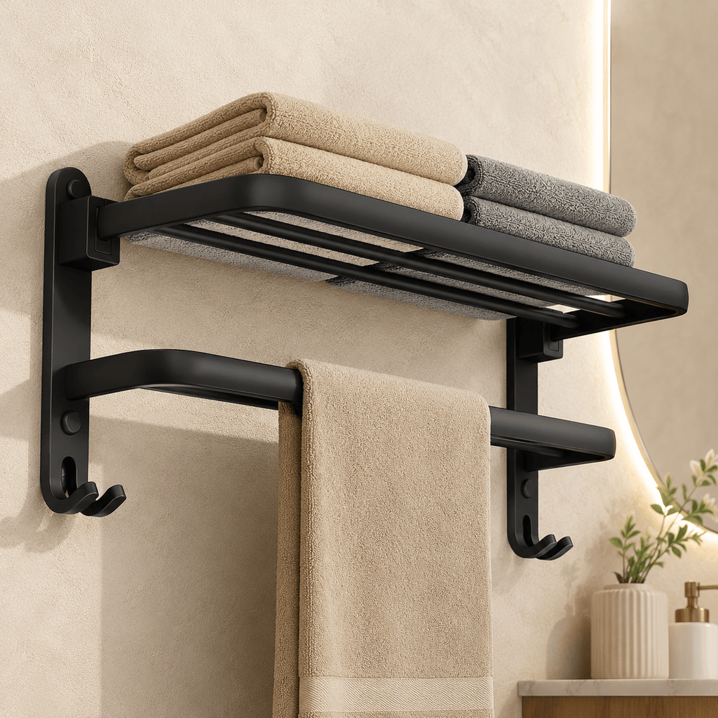 Wall Mounted Towel Rack – Bathroom Towel Bar with Shelf