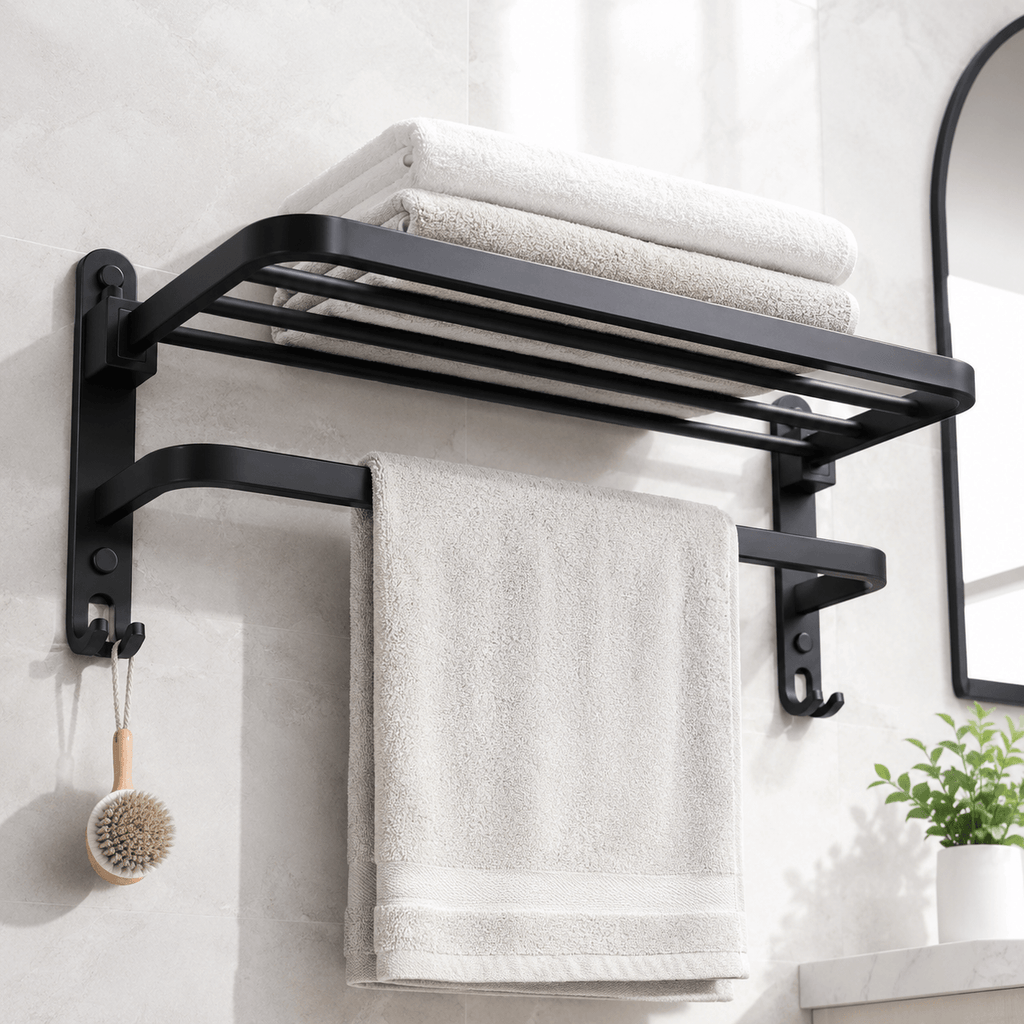 Wall Mounted Towel Rack – Bathroom Towel Bar with Shelf