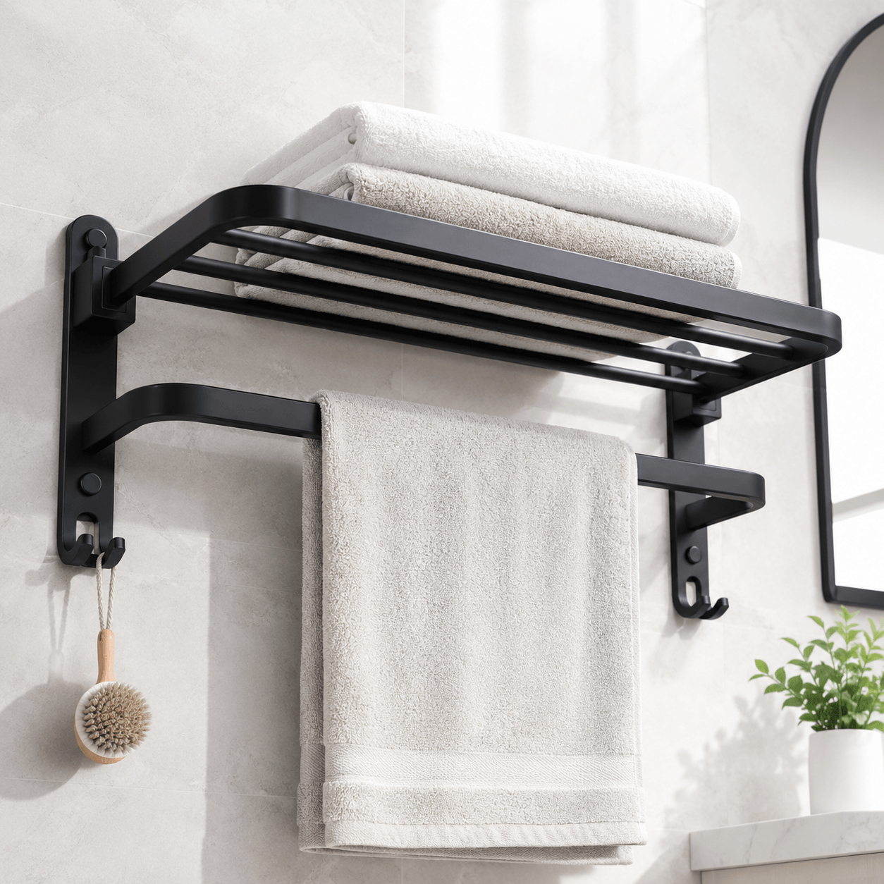 Wall Mounted Towel Rack – Bathroom Towel Bar with Shelf