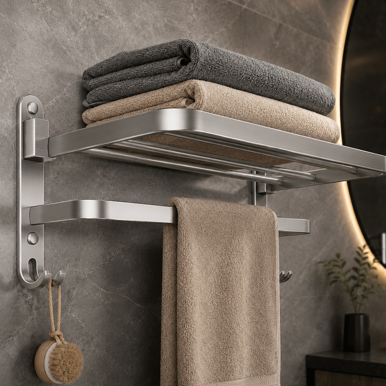 Wall Mounted Towel Rack – Bathroom Towel Bar with Shelf