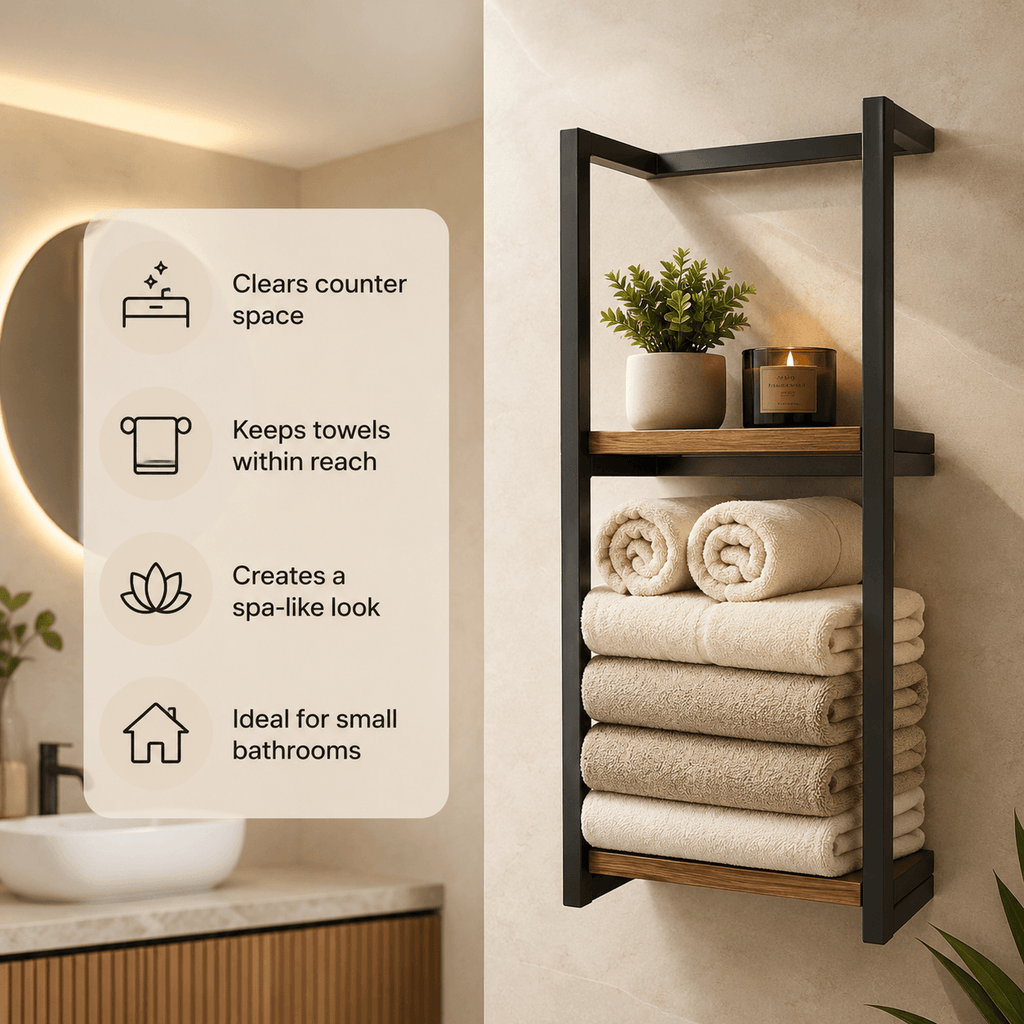Bathroom Towel Storage – Wall Mounted Towel Rack with Shelf & Holder