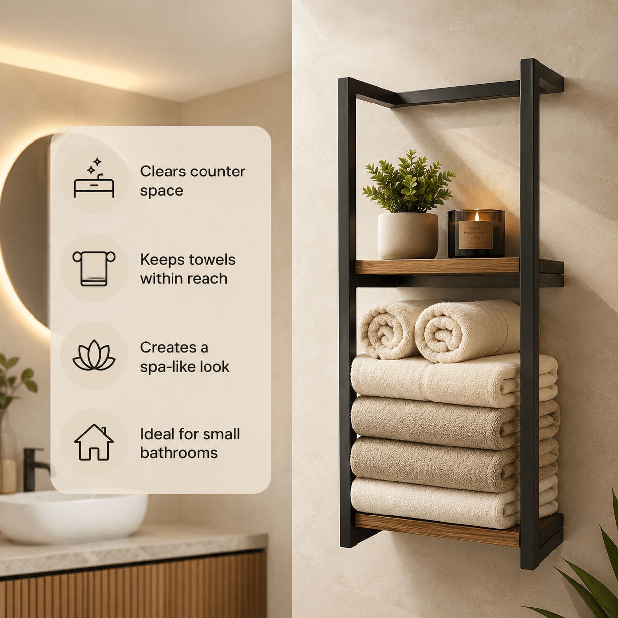 Bathroom Towel Storage – Wall Mounted Towel Rack with Shelf & Holder