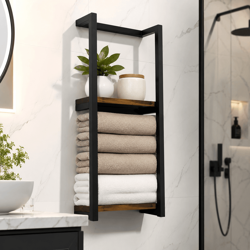 Bathroom Towel Storage – Wall Mounted Towel Rack with Shelf & Holder