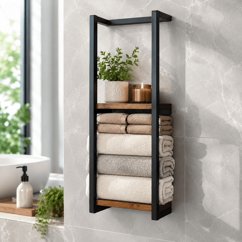 Bathroom Towel Storage – Wall Mounted Towel Rack with Shelf & Holder