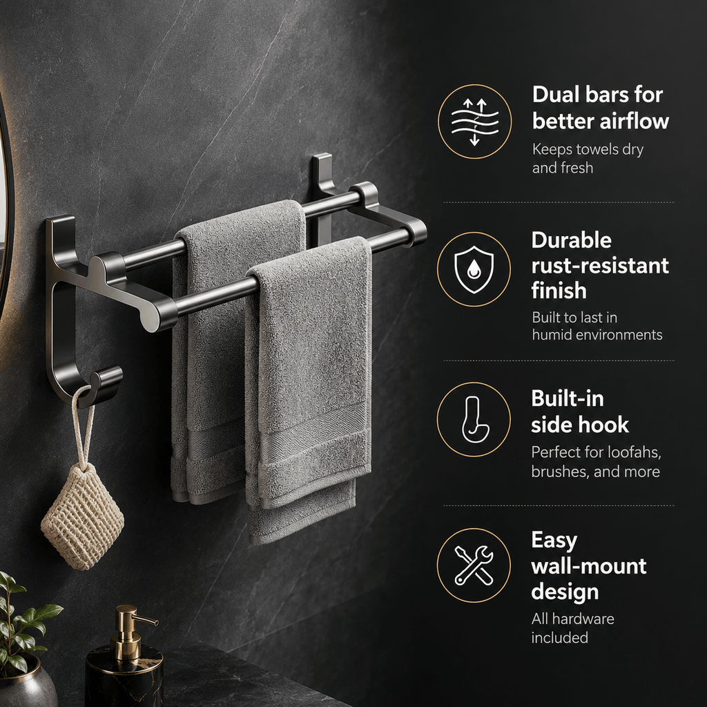 Wall Mounted Towel Rack – Bathroom Towel Bar, Double Towel Bar