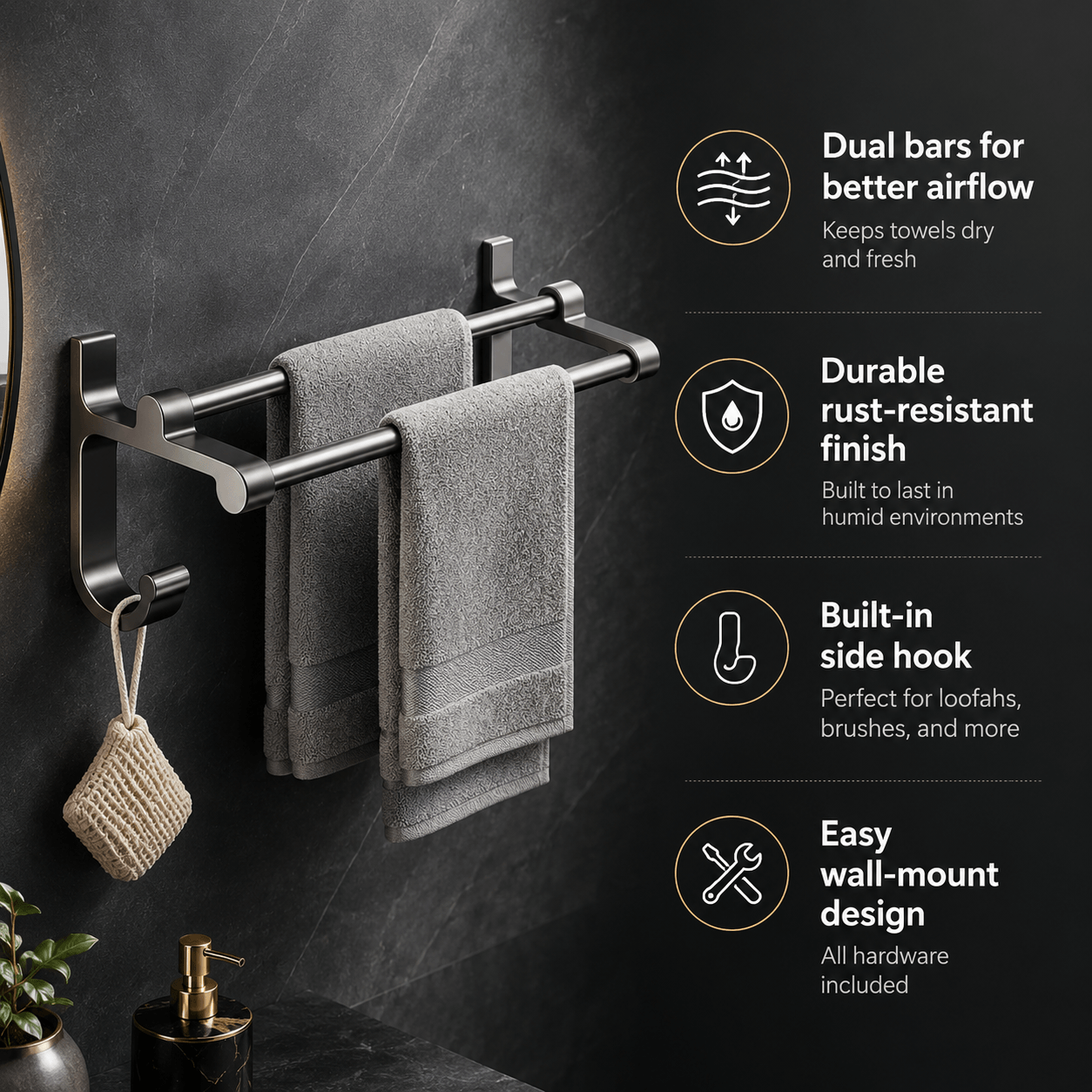 Wall Mounted Towel Rack – Bathroom Towel Bar, Double Towel Bar