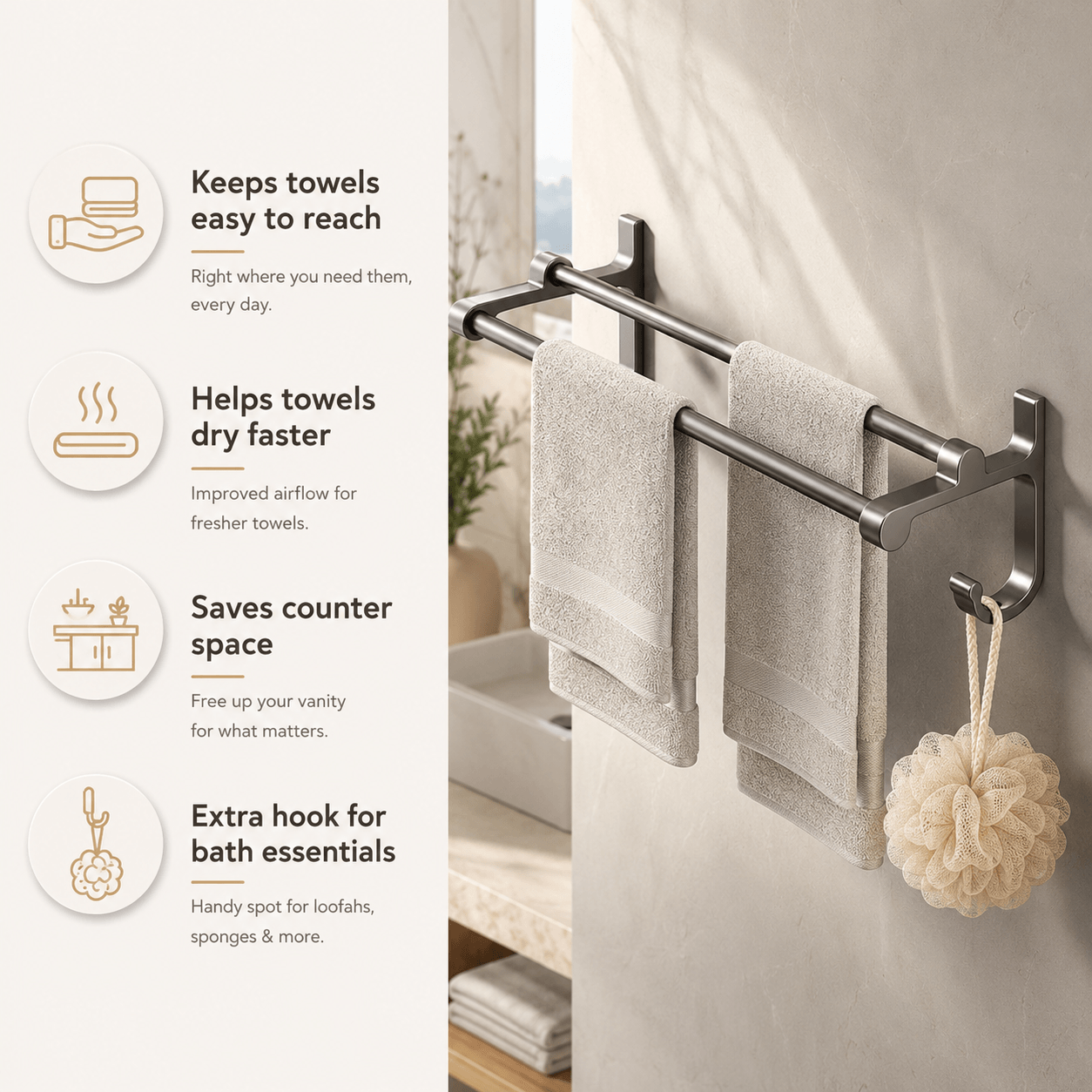 Wall Mounted Towel Rack – Bathroom Towel Bar, Double Towel Bar