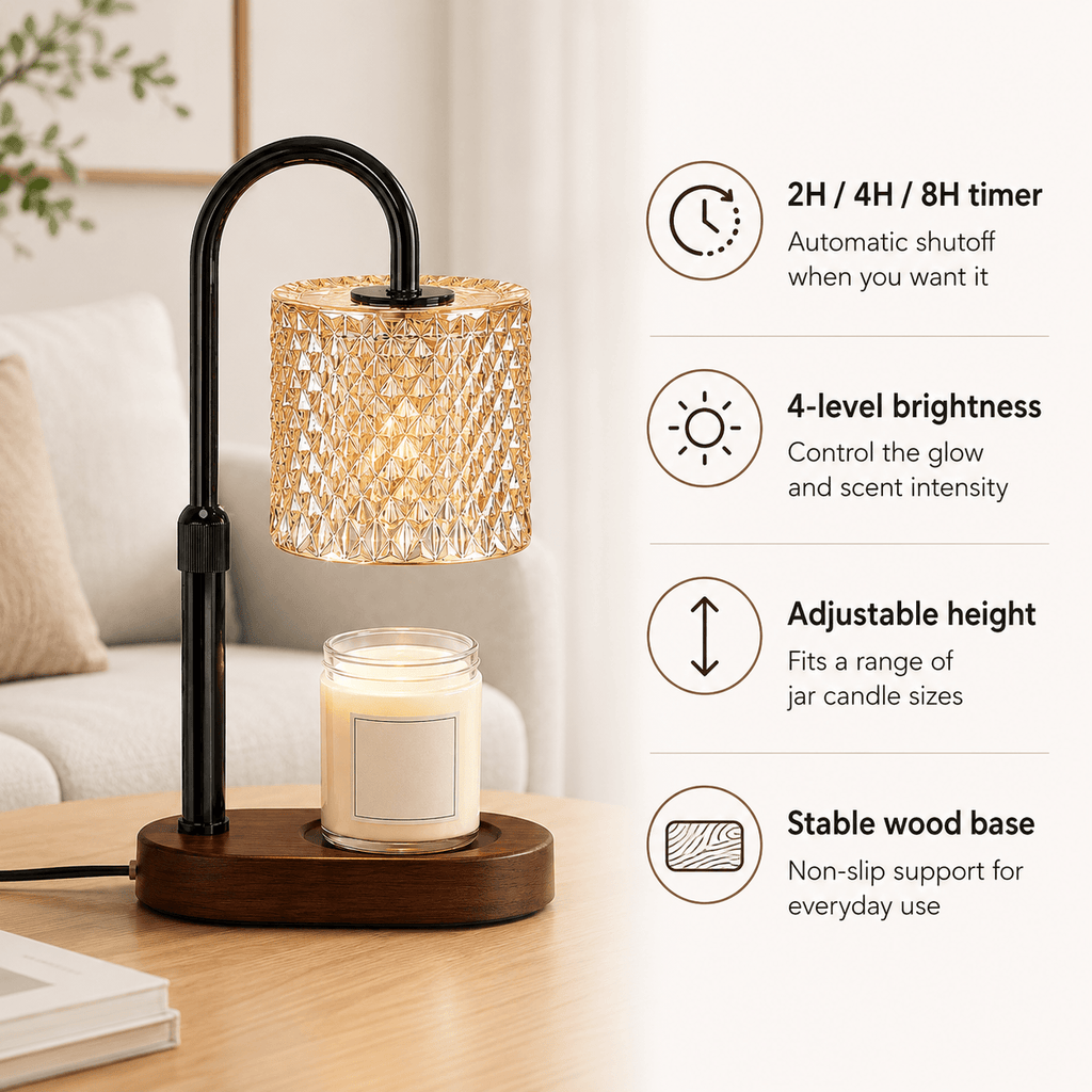 Candle Warmer Lamp with Timer & Dimmer, Crystal Wax Warmer for Jar Candles