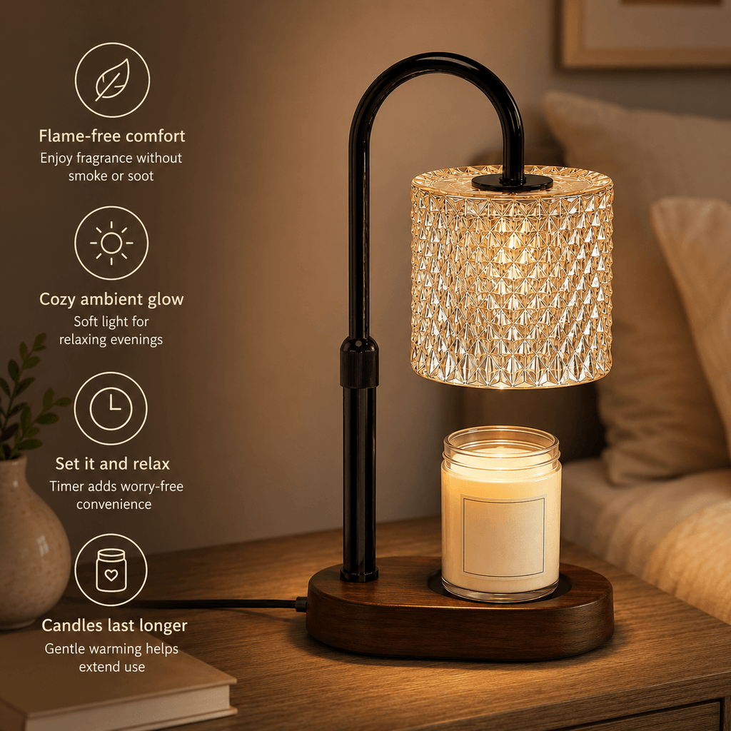 Candle Warmer Lamp with Timer & Dimmer, Crystal Wax Warmer for Jar Candles