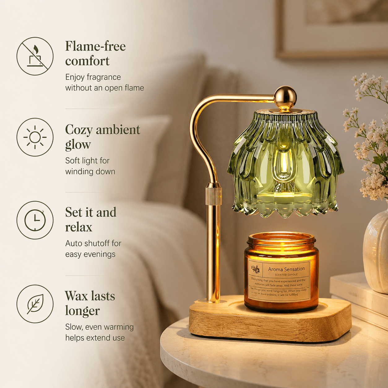 Candle Warmer Lamp with Timer & Dimmer, Glass Wax Warmer for Jar Candles