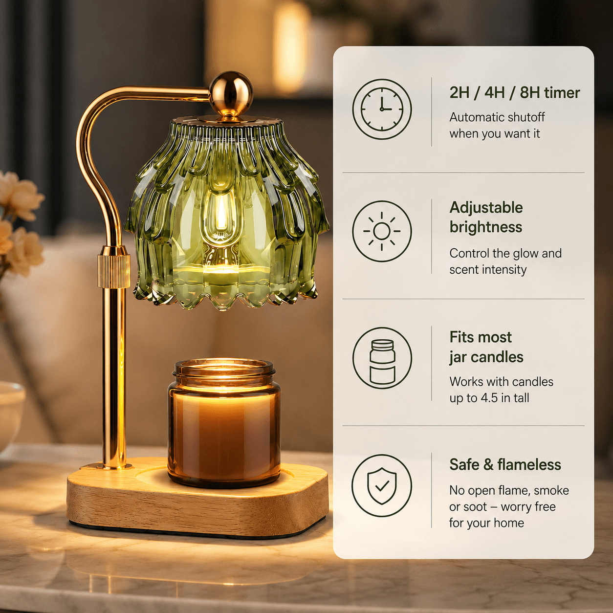 Candle Warmer Lamp with Timer & Dimmer, Glass Wax Warmer for Jar Candles