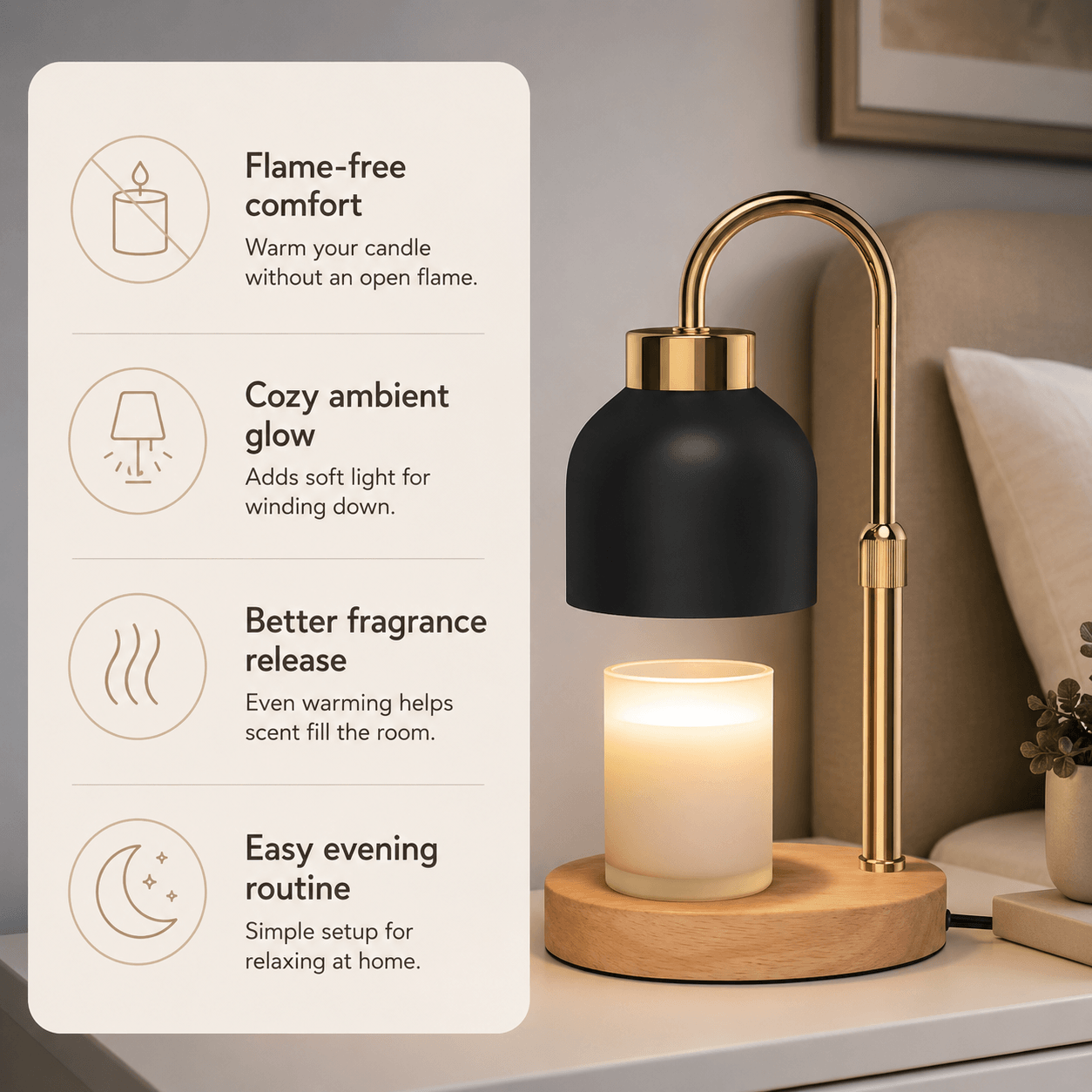 Candle Warmer Lamp with Timer & Dimmer, Gold Accent Wax Warmer for Jar Candles