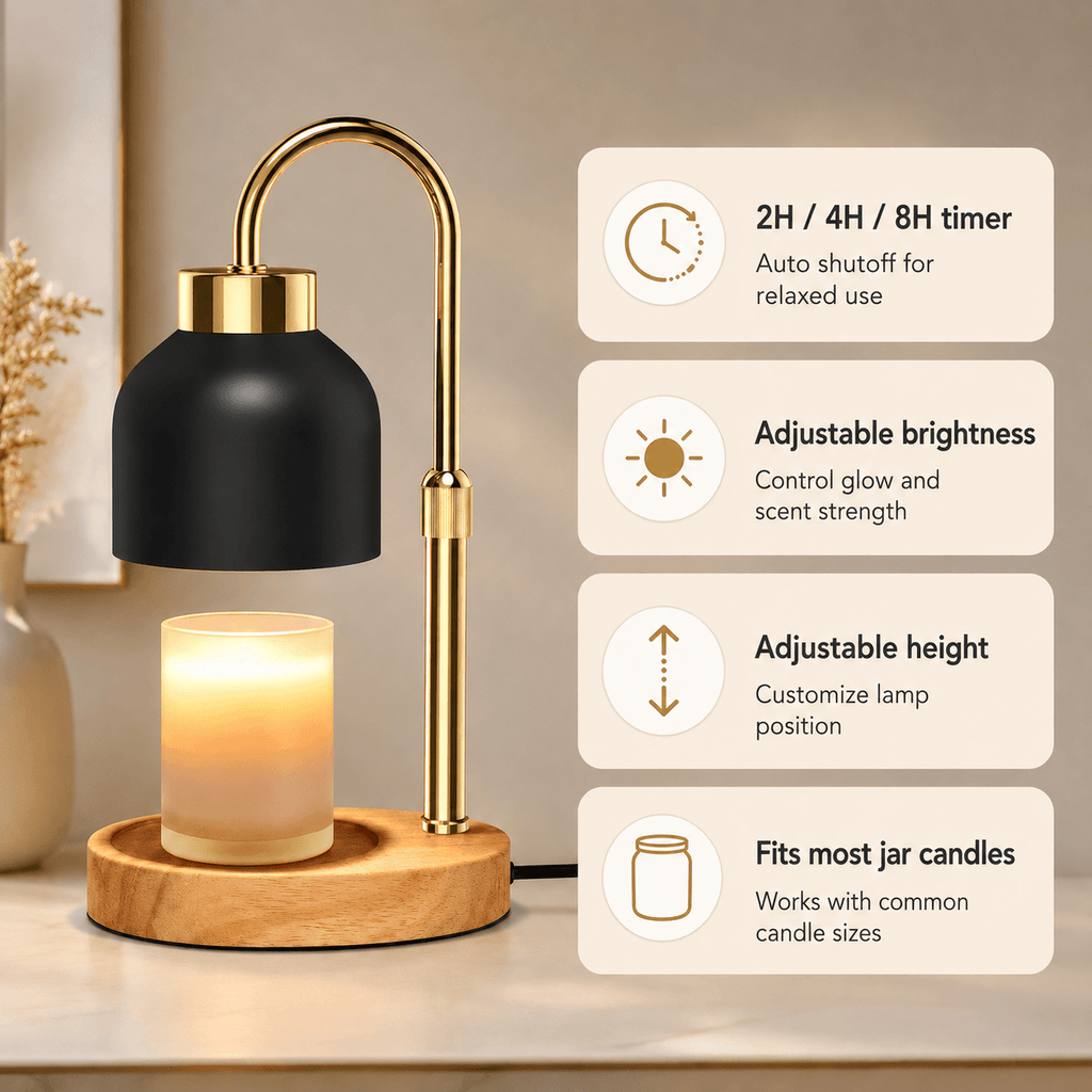 Candle Warmer Lamp with Timer & Dimmer, Gold Accent Wax Warmer for Jar Candles