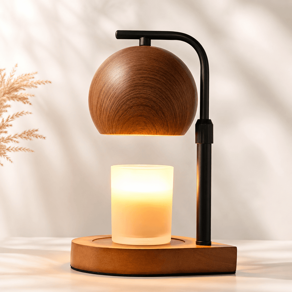 Candle Warmer Lamp with Timer & Dimmer, Wood Grain Wax Warmer for Jar Candles