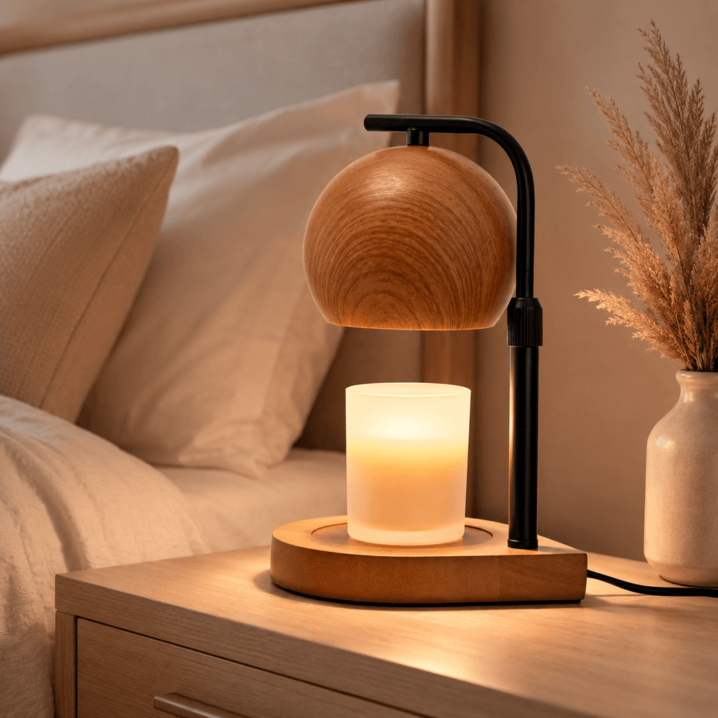 Candle Warmer Lamp with Timer & Dimmer, Wood Grain Wax Warmer for Jar Candles