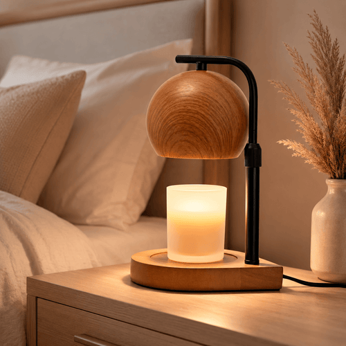 Candle Warmer Lamp with Timer & Dimmer, Wood Grain Wax Warmer for Jar Candles