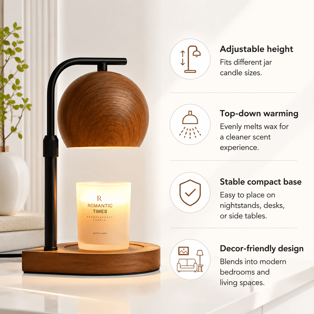 Candle Warmer Lamp with Timer & Dimmer, Wood Grain Wax Warmer for Jar Candles