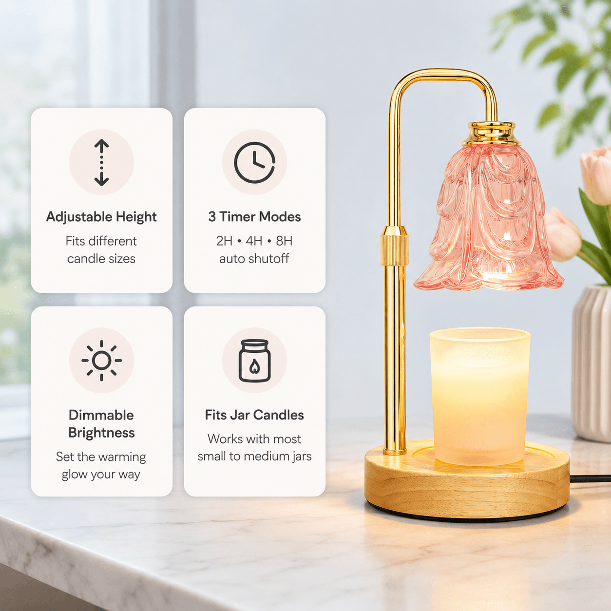 Candle Warmer Lamp with Timer, Pink Tulip Wax Warmer for Candles
