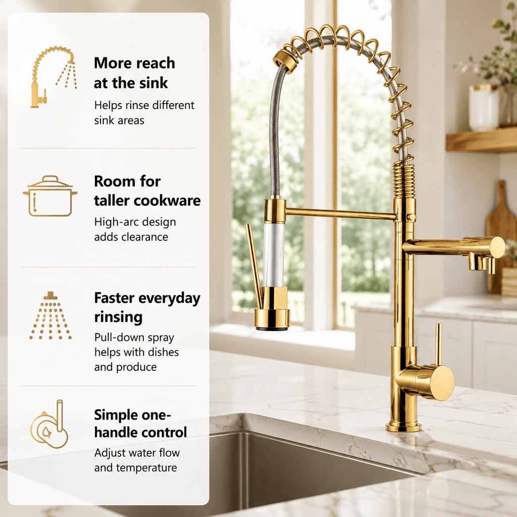 Commercial Kitchen Faucet with Pull Down Sprayer & Pot Filler Arm