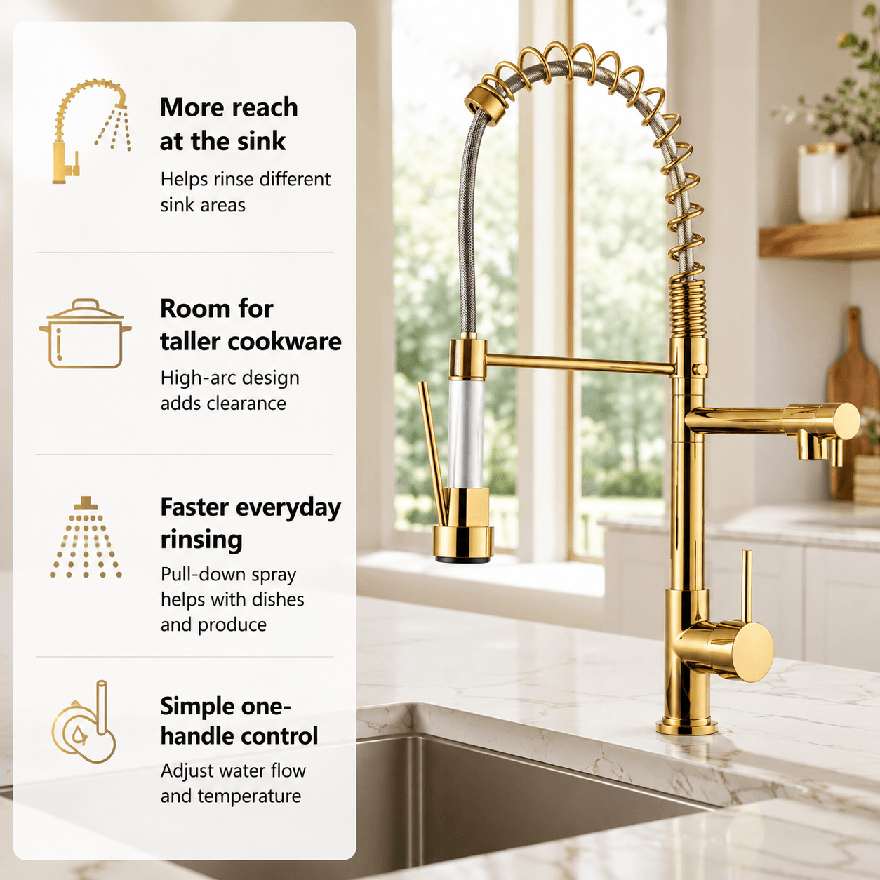 Commercial Kitchen Faucet with Pull Down Sprayer & Pot Filler Arm