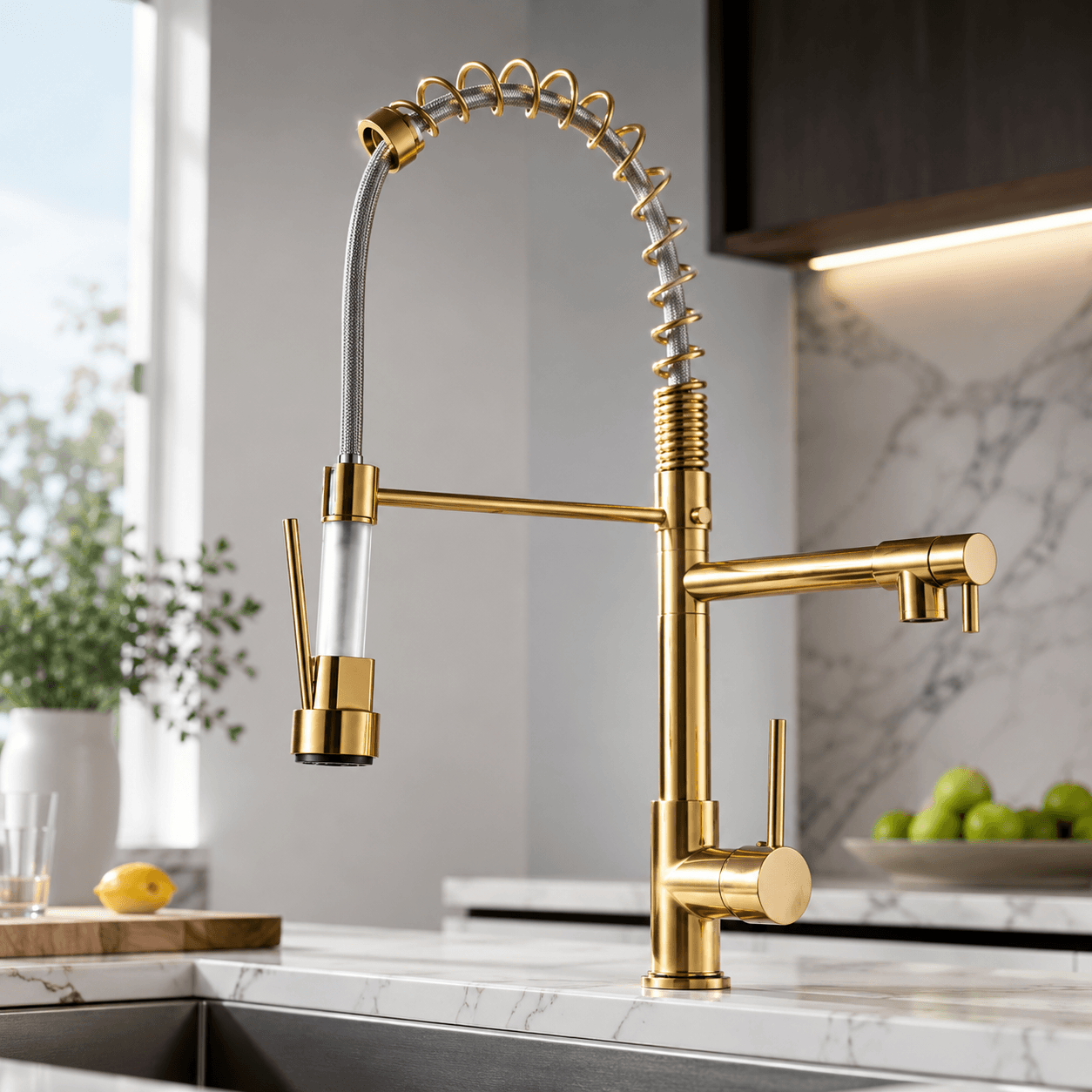 Commercial Kitchen Faucet with Pull Down Sprayer & Pot Filler Arm
